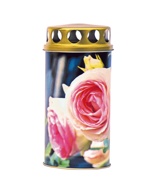 MOTIVKERZE MIT PAPIERHÜLLE ROSE